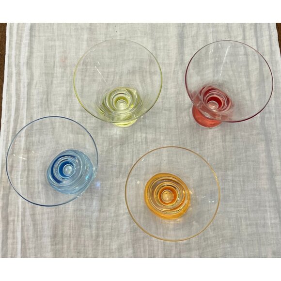 Tapered Cocktail Glass Martini Cosmo Rainbow Color Base SET of 4 - Picture 4 of 11